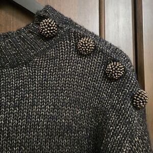 Democracy Metallic Knit Sweater Gold Embellished Deco Button Fancy‎ Party NYE